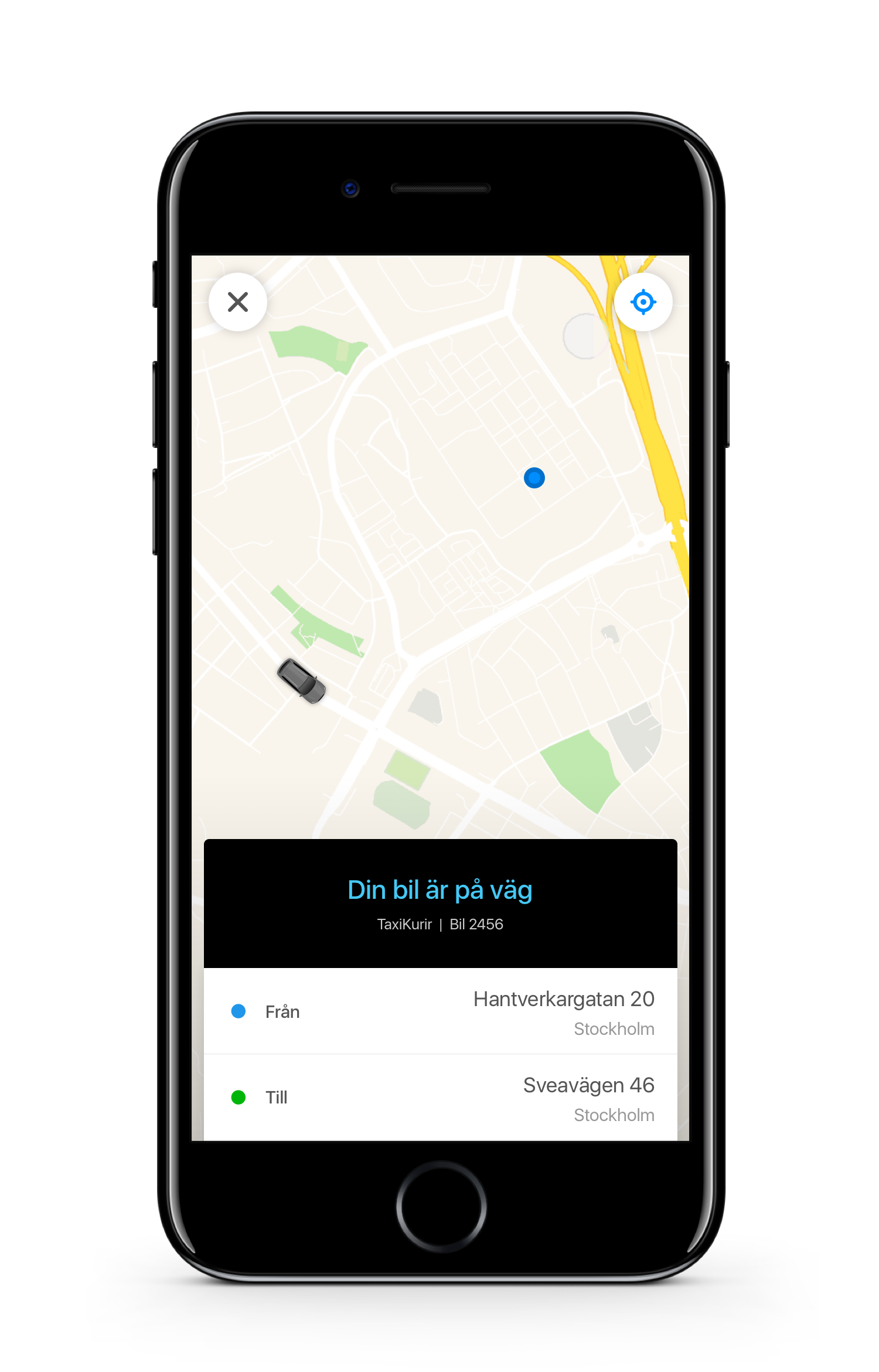 Your car is on its way on a map in the app
